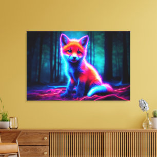 Toile Renard néon mystique dans une forêt enchantée