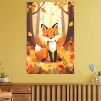 Toile Renard orange mignon dans la forêt automnale de la