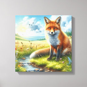 Toile Renard rouge assis par Stream Stretted Canvas Impr