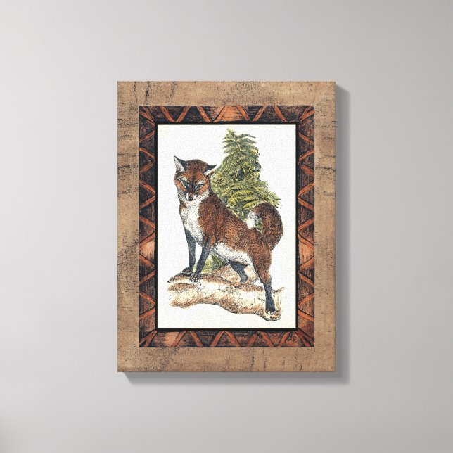 Toile Renard rustique sur un tronc d'arbre (Recto)