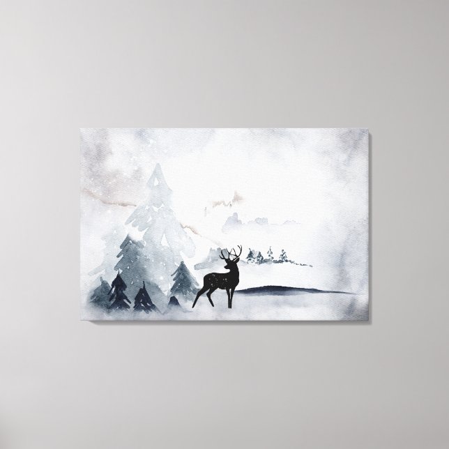 Toile Rennes dans l'Aquarelle gris sauvage Noël (Recto)