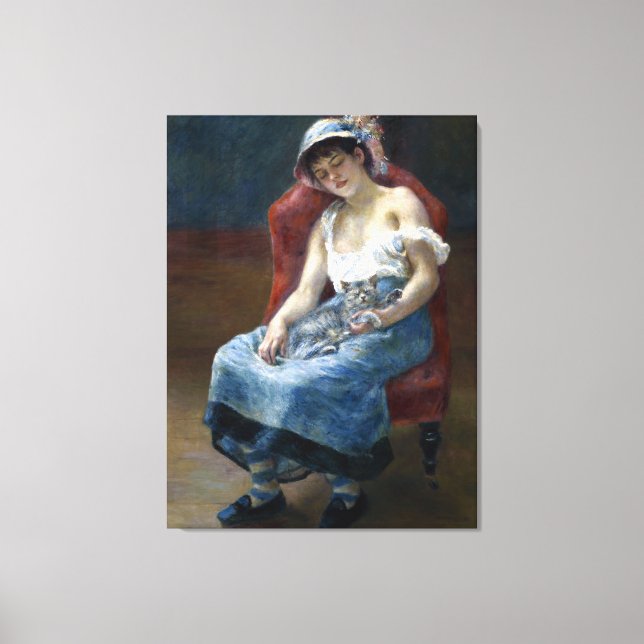 Toile Renoir Dormir Fille Avec Chat Art Classique (Recto)