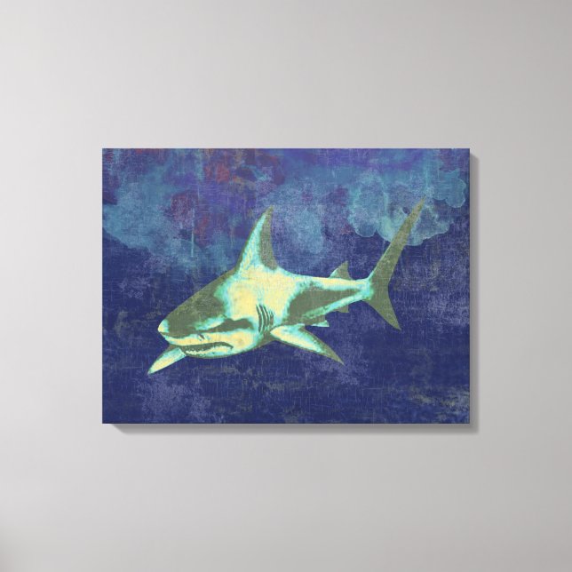 Toile requin . animaux de mer, vieux bleu (Recto)