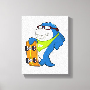 Toile Requin comme patineur avec skateboard