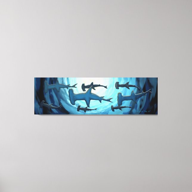 Toile Requins en silhouette avec boule solaire (Recto)