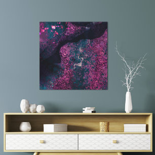 Toile Résumé Moderne Faux Feuille Magenta Indigo Noir