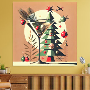 Toile Retro 50s Jet Set Noël Martini Arbre