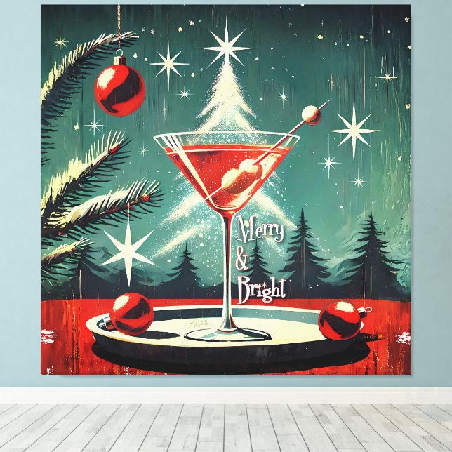 Toile Retro 50s Snow Flurry Christmas Tree Martini (Insitu (Plancher de Bois))