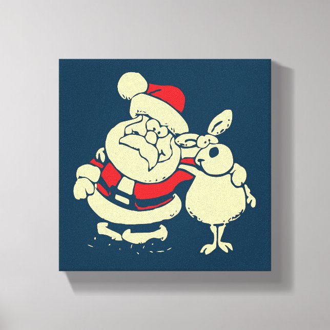 Toile Retro Christmas Père Noël et son Reindeer Buddy (Recto)