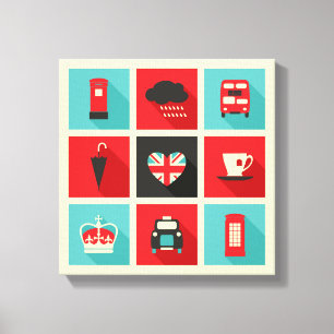 Toile Rétro collage rouge et bleu de Londres