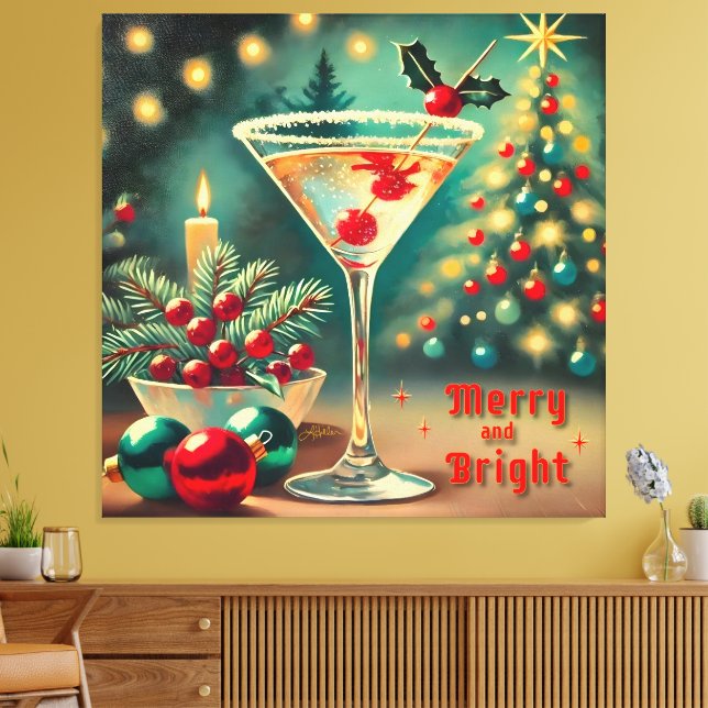 Toile Retro les années 50 Merry Bright Christmas Cocktai (Insitu(Salon))
