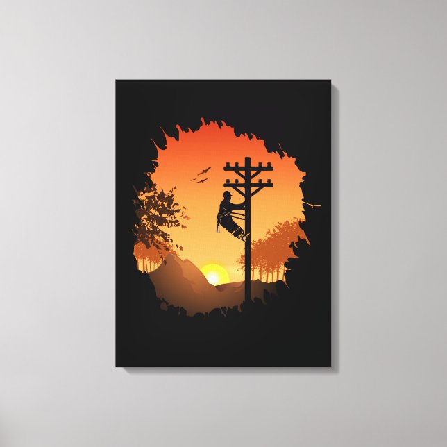 Toile Retro Lineman Coucher de soleil Père Câble électri (Recto)