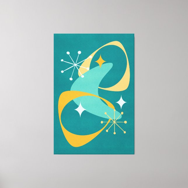 Toile Retro Mid Century Espace atomique Age 20 Turquoise (Recto)