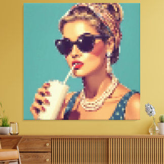 Toile Retrô Pixel Art Mulher Glamour Vintage Anos 50