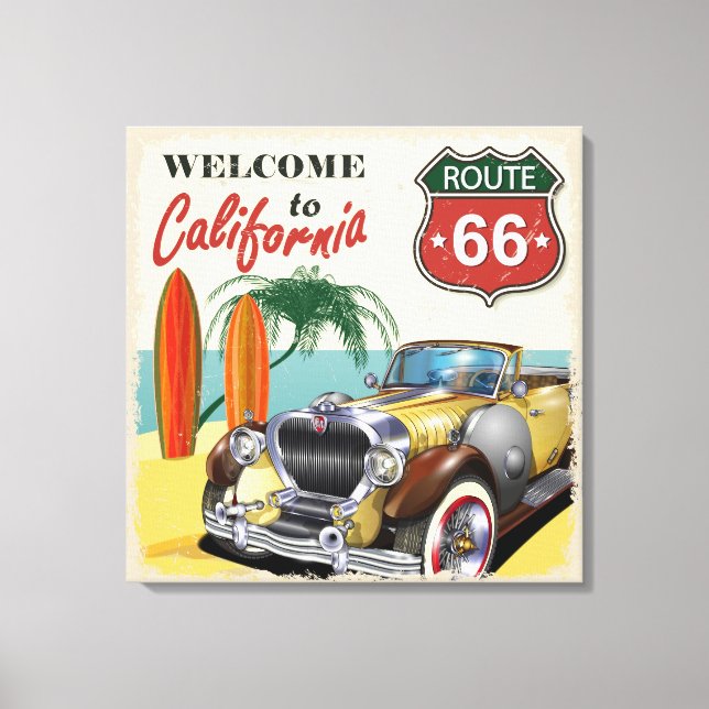 Toile Rétro Route 66 affiche "Bienvenue en Californie", (Recto)