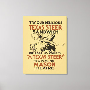 Toile Retro Texas Steer Sandwich et théâtre jouer de la 