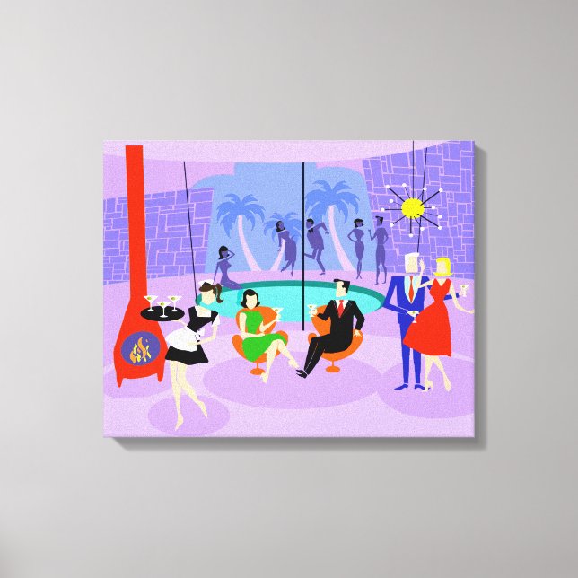 Toile Retro Tropical Cocktail Party Print (Recto)