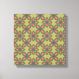 Toile Retro Vert et Orange Abstrait motif floral