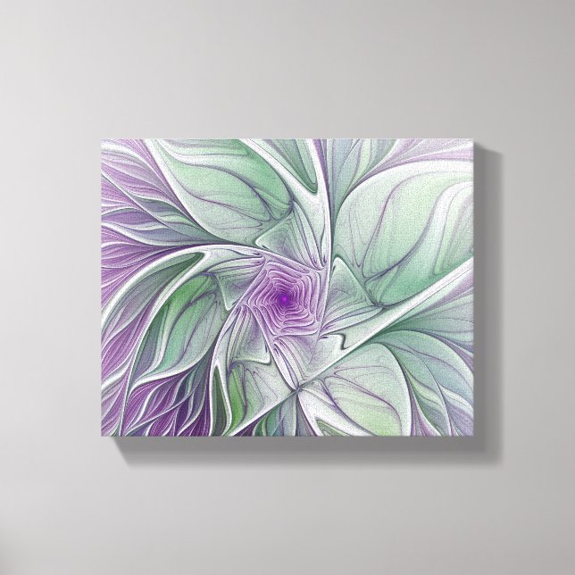 Toile Rêve de fleurs, Abstrait violet vert Fractal Art (Recto)