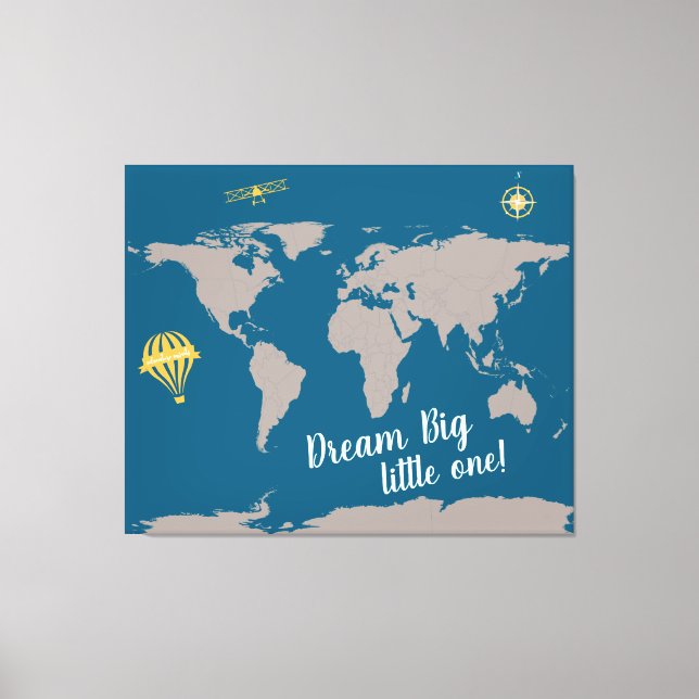 Toile Rêvez Big Little One ! Carte du monde Baby Nursery (Recto)