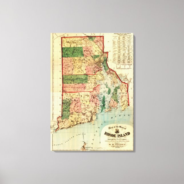 Toile Rhode IslandCarte panoramiqueRhode Island (Recto)