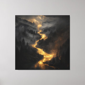 Toile Rivière d'Or à Travers la Forêt Brumeuse – Luxe
