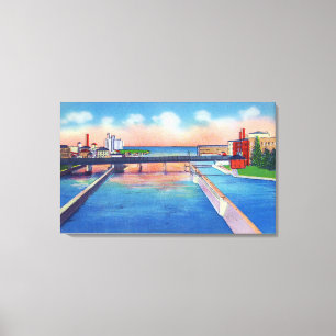 Toile Rivière Oswego Vue des écluses des canaux et du po