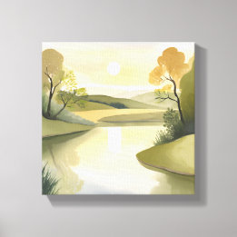 Toile Rivière Sunrise | Aquarelle jaune