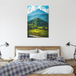 Toile Rizières au pied de la montagne