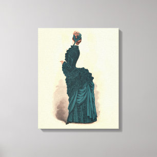 Toile Robe Bleue Victorienne élégante Mode Femme Art