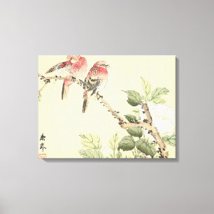Toile Robins et Peony japon fleurs vintages art