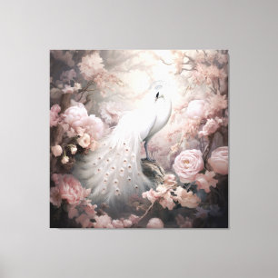 Toile Rocher blanc romantique et Fleurs rose pâle