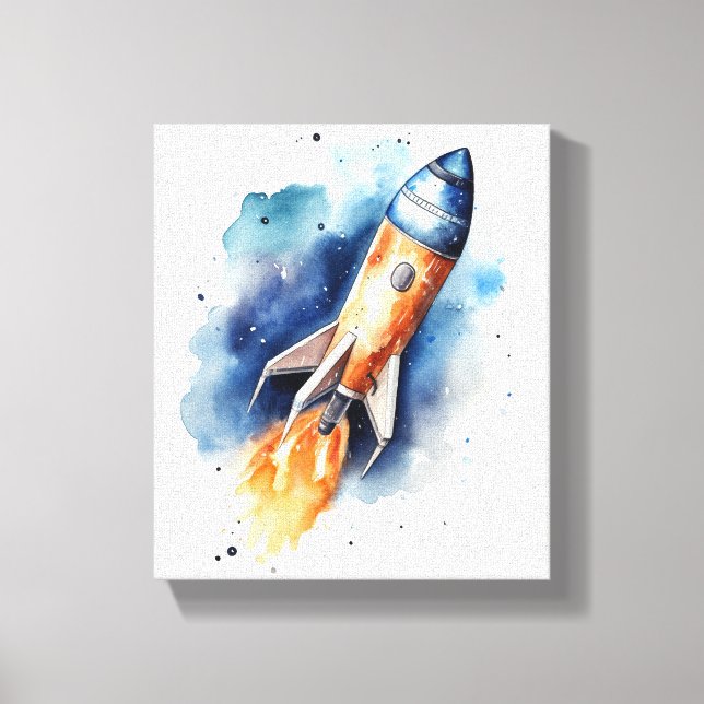 Toile Rocketship Flying Through Stars Watercolor Nursery (Recto)
