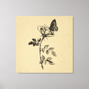 Toile Rose avec Papillon Vintage Art