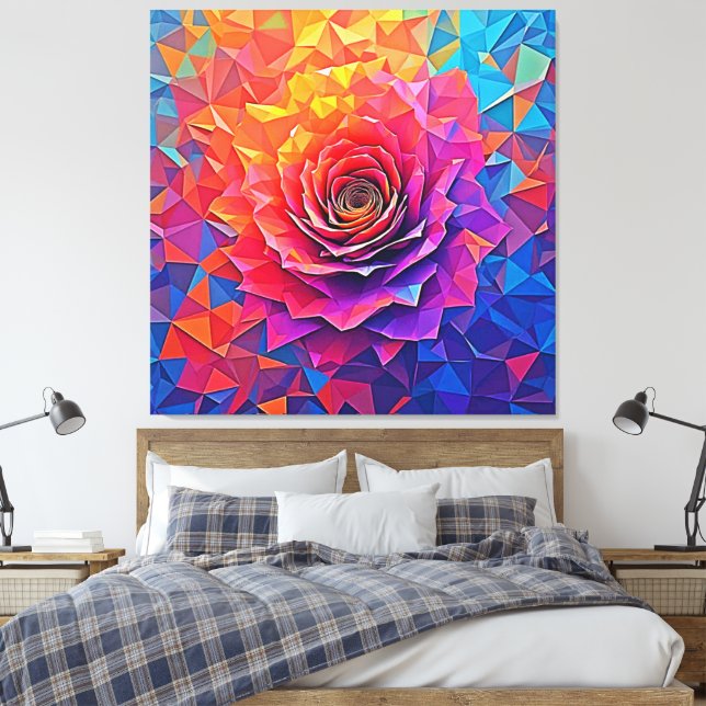 Toile Rose Bloom Abstrait Low Poly Art (Insitu(Chambre))