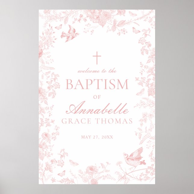 Toile Rose De Jouy Floral Baptism Affiche de bienv (Devant)