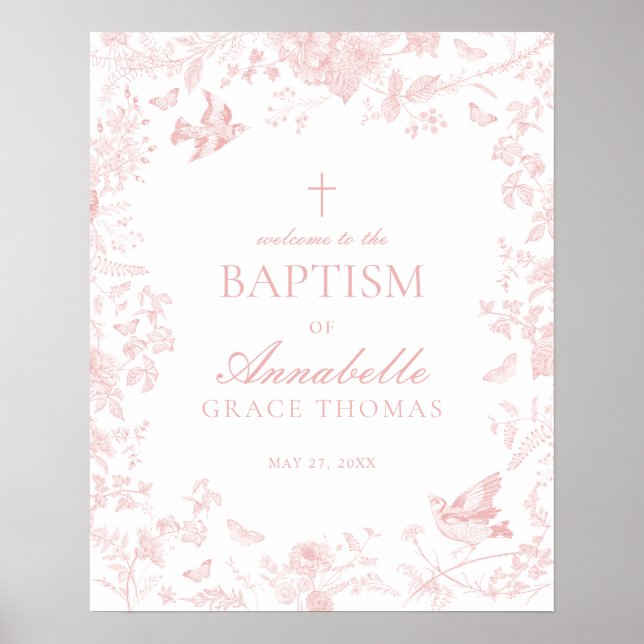 Toile Rose De Jouy Floral Baptism Affiche de bienv (Devant)