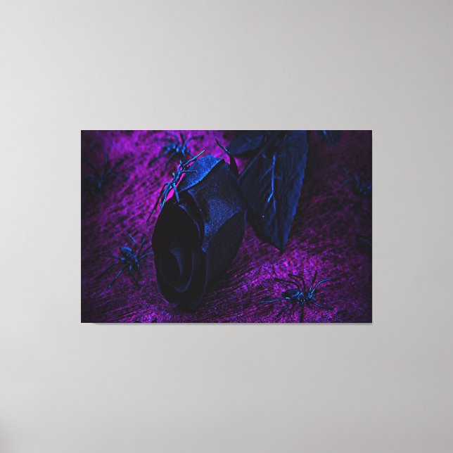 Toile Rose éffrayant en matière noire, araignées noires (Recto)