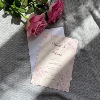Toile rose Faire-part de mariage florale