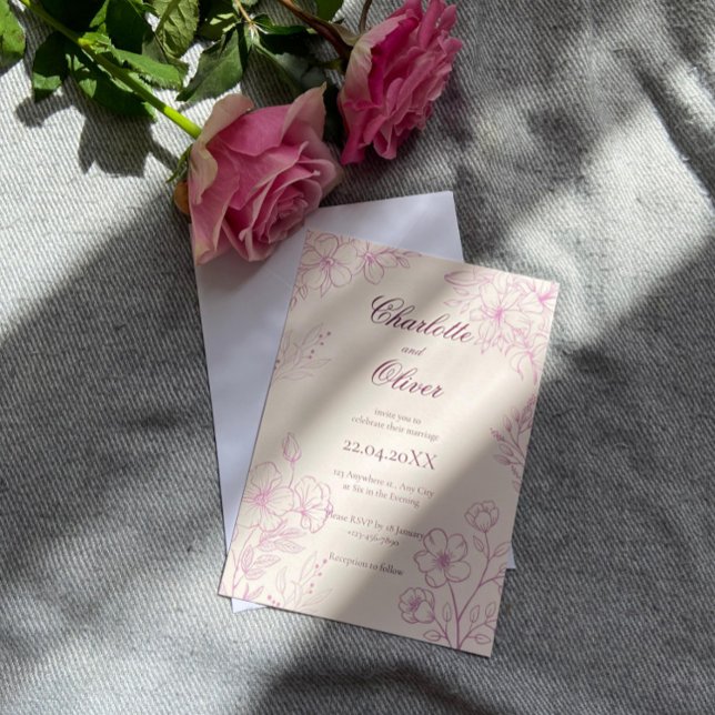 Toile rose Faire-part de mariage florale (Créateur téléchargé)