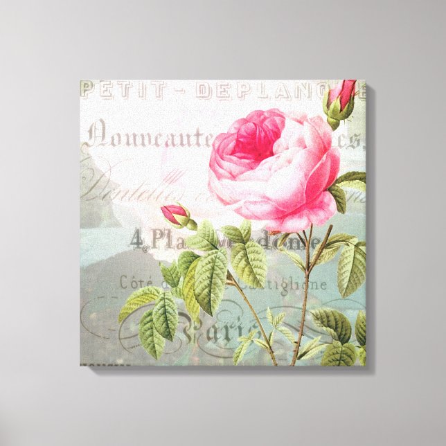Toile Rose Français Accent Shabby Premium Wrapped Canvas (Recto)