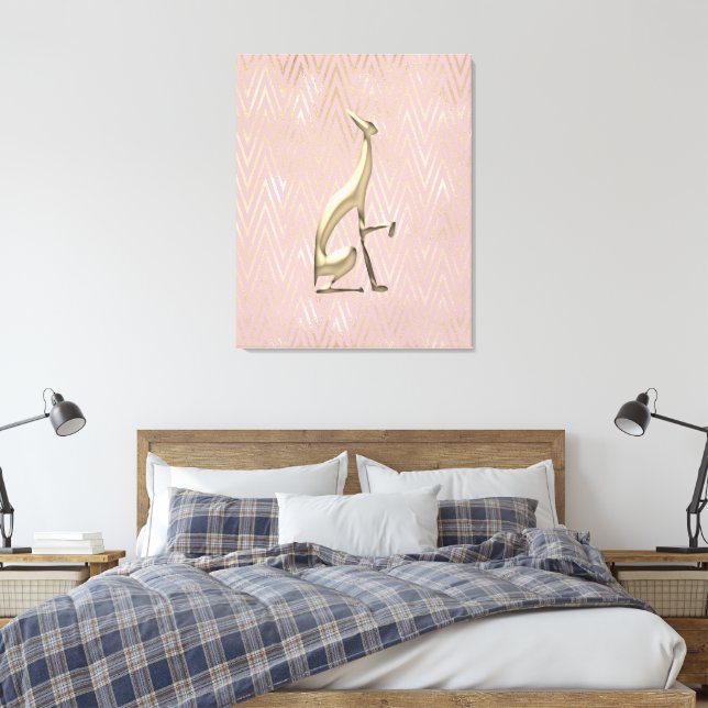 Toile Rose Gold Art Deco Greyhound Stretched Canvas (Insitu(Chambre))