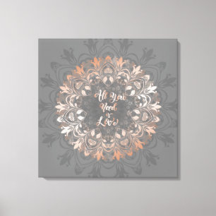 Toile Rose Gold Grey Floral Mandala Love
