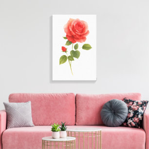 Toile Rose rouge Aquarelle mur   Décor cadeau et maison