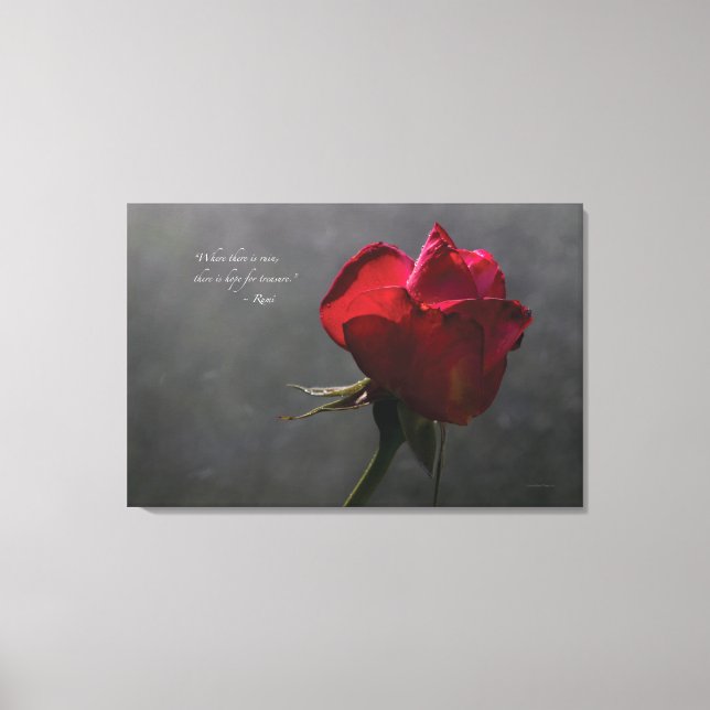 Toile Rose rouge, citation Rumi, 36" x 24" - GRAND (Recto)