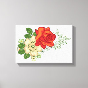 Toile Rose Rouge et Pâquerettes