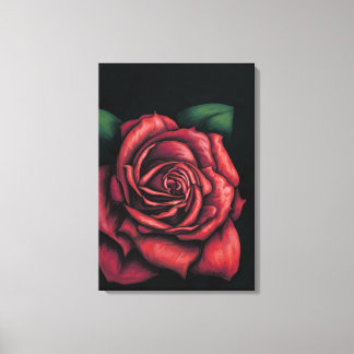 Toile Rose rouge sur fond noir