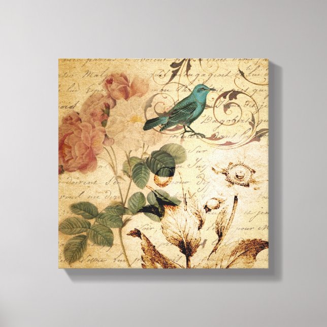 Toile Rose victorien Paris Scripts oiseau français botan (Recto)