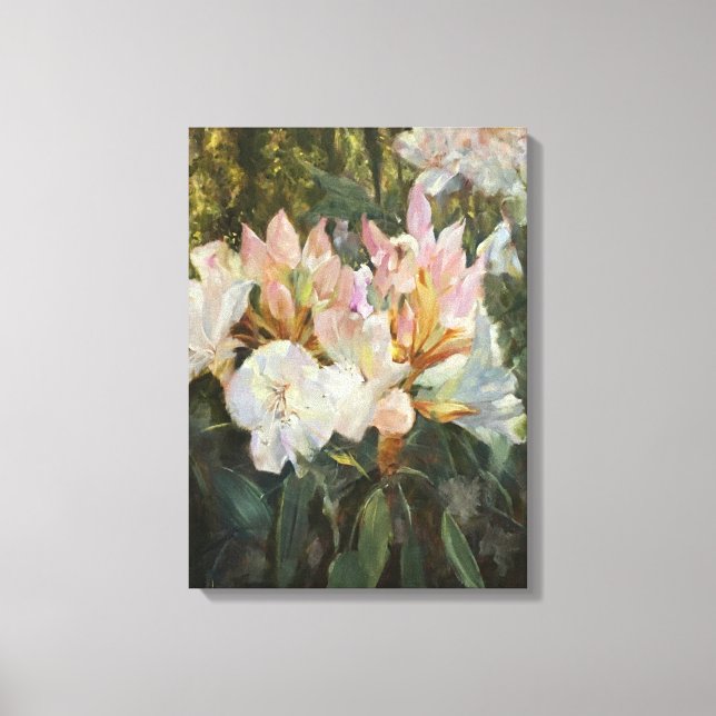 Toile Rosée et blanche Rhododendron Fond vert profond (Recto)