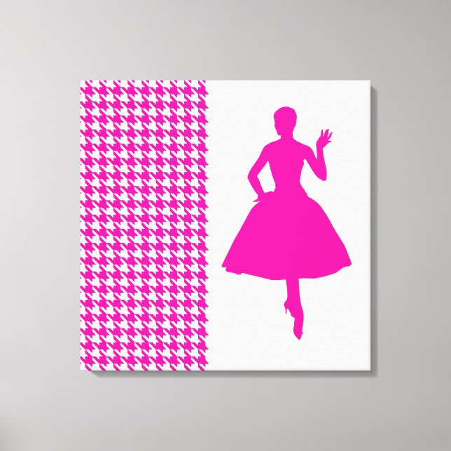 Toile Rosée Moderne Houndstooth avec mode Silhouette (Recto)